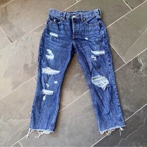 Old Navy Women's High Rise Slouchy Straight Distressed Cotton Cropped Jeans